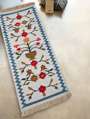 Exclusive Handmade Wool & Cotton Mirzapur Dhurrie Rug - Gulnaar Garden (6ft x 2ft)