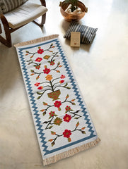 Exclusive Handmade Wool & Cotton Mirzapur Dhurrie Rug - Gulnaar Garden (6ft x 2ft)