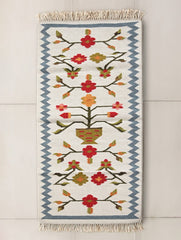 Exclusive Handmade Wool & Cotton Mirzapur Dhurrie Rug - Gulnaar Garden (6ft x 2ft)