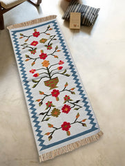Exclusive Handmade Wool & Cotton Mirzapur Dhurrie Rug - Gulnaar Garden (6ft x 2ft)