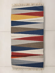 Exclusive Handmade Wool & Cotton Mirzapur Dhurrie Rug - Prism Peaks (6ft x 2ft)
