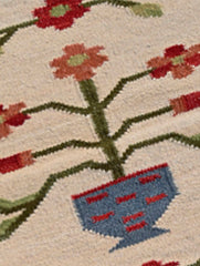 Exclusive Handmade Wool & Cotton Mirzapur Dhurrie Rug - Ivory Garden (6ft x 2ft)
