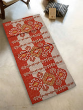 Exclusive Handmade Wool & Cotton Mirzapur Dhurrie Rug - Rust Loom Story (6ft x 2ft)