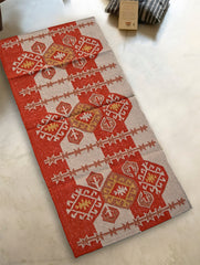 Exclusive Handmade Wool & Cotton Mirzapur Dhurrie Rug - Rust Loom Story (6ft x 2ft)