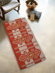 Exclusive Handmade Wool & Cotton Mirzapur Dhurrie Rug - Rust Loom Story (6ft x 2ft)