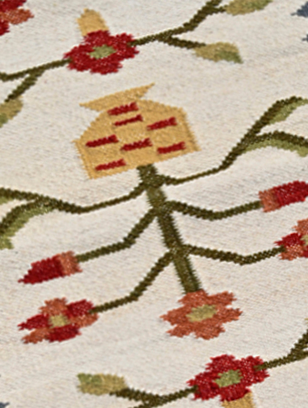 Exclusive Handmade Wool & Cotton Mirzapur Dhurrie Rug - Snow Garden (6ft x 2ft)