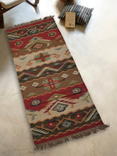 Exclusive Handmade Woolen Mirzapur Dhurrie Rug - Red Forest (6ft x 2ft)