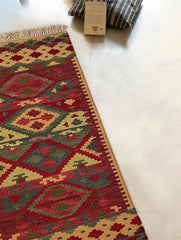 Exclusive Handmade Wool & Cotton Mirzapur Dhurrie Rug - Red Hues (6ft x 2ft)