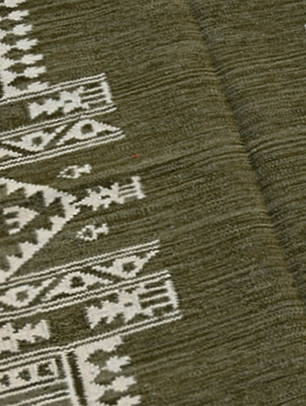 Exclusive Handmade Wool & Cotton Mirzapur Dhurrie Rug - Olive Acres (5ft x 3ft)