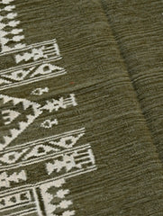 Exclusive Handmade Wool & Cotton Mirzapur Dhurrie Rug - Olive Acres (5ft x 3ft)