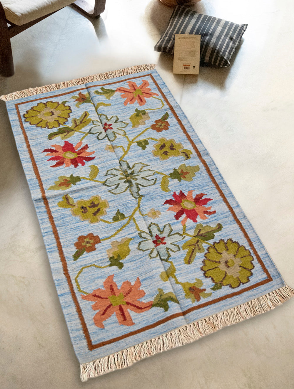 Exclusive Handmade Wool & Cotton Mirzapur Dhurrie Rug - Riverdale (5ft x 3ft)