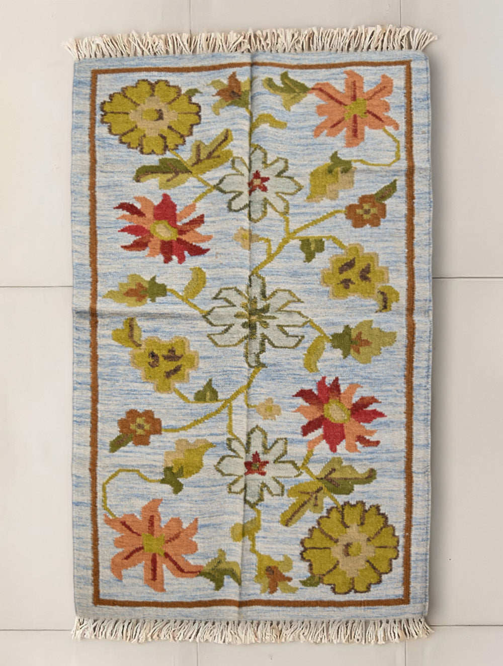 Exclusive Handmade Wool & Cotton Mirzapur Dhurrie Rug - Riverdale (5ft x 3ft)
