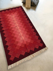 Exclusive Handmade Wool & Cotton Mirzapur Dhurrie Rug - Gulaabi Spectrum (5ft x 3ft)