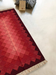 Exclusive Handmade Wool & Cotton Mirzapur Dhurrie Rug - Gulaabi Spectrum (5ft x 3ft)