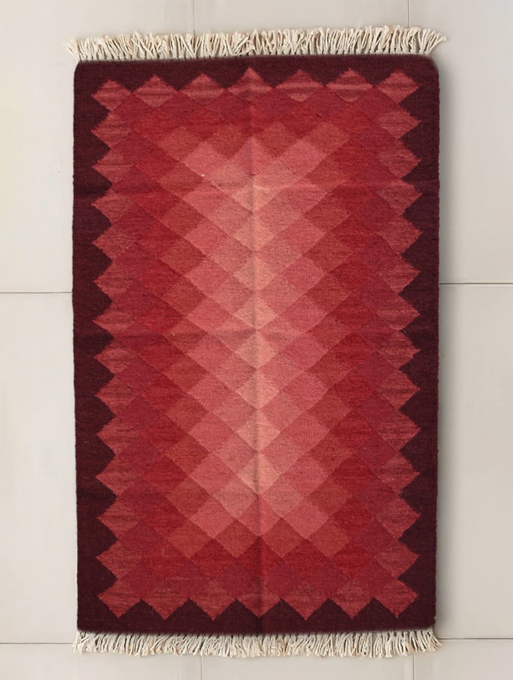 Exclusive Handmade Wool & Cotton Mirzapur Dhurrie Rug - Gulaabi Spectrum (5ft x 3ft)
