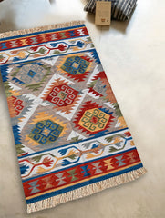 Exclusive Handmade Wool & Cotton Mirzapur Dhurrie Rug - Rangjaal (5ft x 3ft)