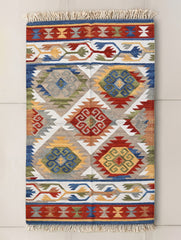 Exclusive Handmade Wool & Cotton Mirzapur Dhurrie Rug - Rangjaal (5ft x 3ft)