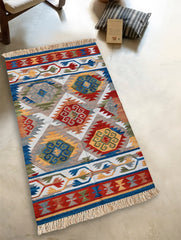 Exclusive Handmade Wool & Cotton Mirzapur Dhurrie Rug - Rangjaal (5ft x 3ft)