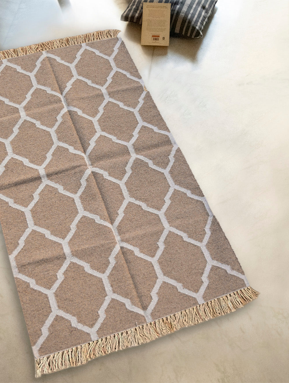 Exclusive Handmade Wool & Cotton Mirzapur Dhurrie Rug - Sand Dunes (6ft x 4ft)