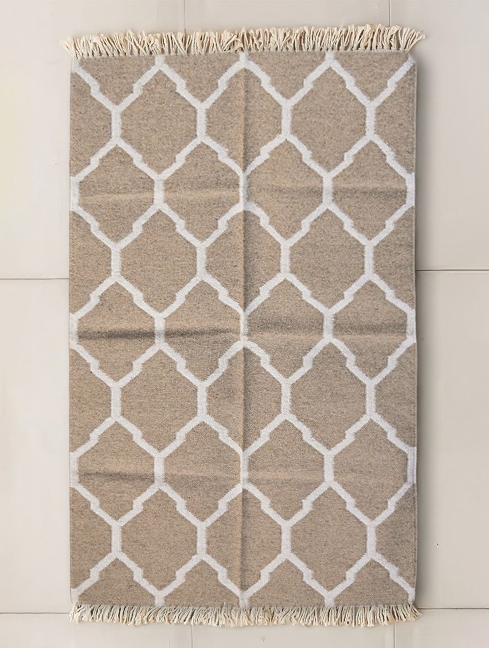 Exclusive Handmade Wool & Cotton Mirzapur Dhurrie Rug - Sand Dunes (6ft x 4ft)