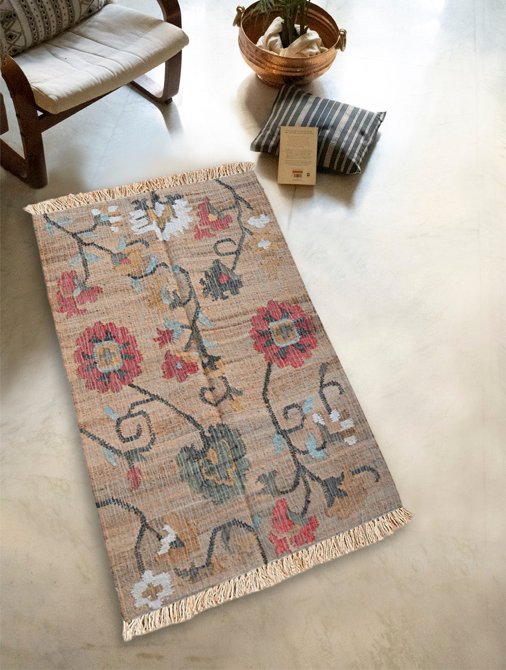 Exclusive Handmade Jute Mirzapur Dhurrie Rug - Chandan Bagh (6ft x 4ft)