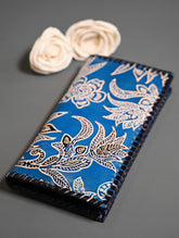 The Traveller’s Collection: Embossed Leather Wallet - Blue Flowers