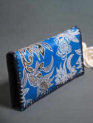 The Traveller’s Collection: Embossed Leather Wallet - Blue Flowers