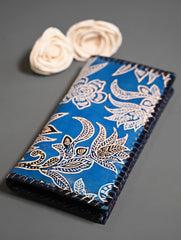The Traveller’s Collection: Embossed Leather Wallet - Blue Flowers