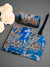 The Traveller’s Collection: Embossed Leather Travel Trio - Blue Flowers (Set of 3)