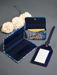 The Traveller’s Collection: Embossed Leather Travel Trio - Blue Flowers (Set of 3)