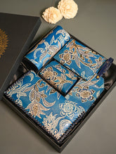 The Traveller’s Collection: Embossed Leather Executive Travel Gift Set - Blue Flowers (Set of 5)