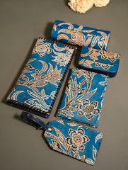 The Traveller’s Collection: Embossed Leather Executive Travel Gift Set - Blue Flowers (Set of 5)