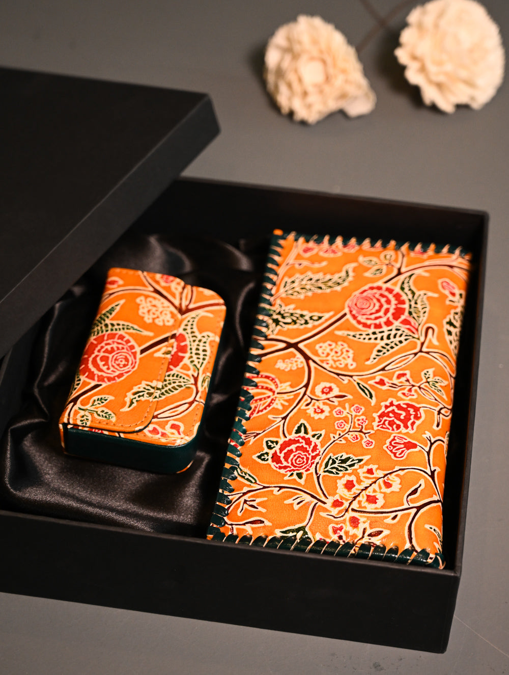 The Traveller’s Collection: Embossed Leather Wallet Set - Marigold Bloom