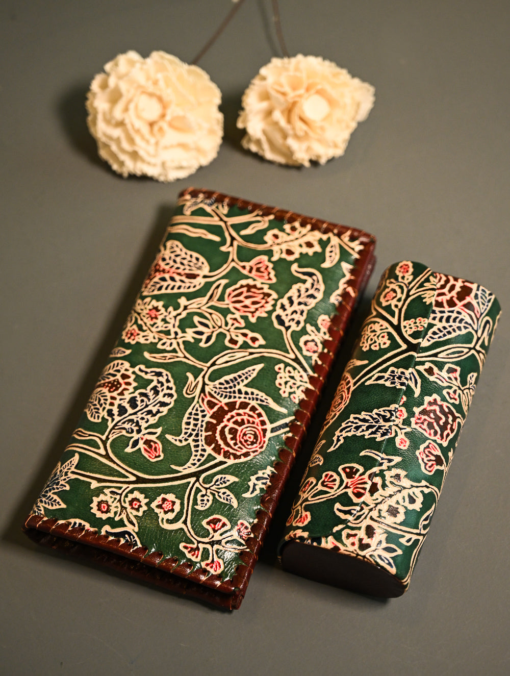 The Traveller’s Collection: Embossed Leather Travel Duo - Emerald Garden (Set of 2)