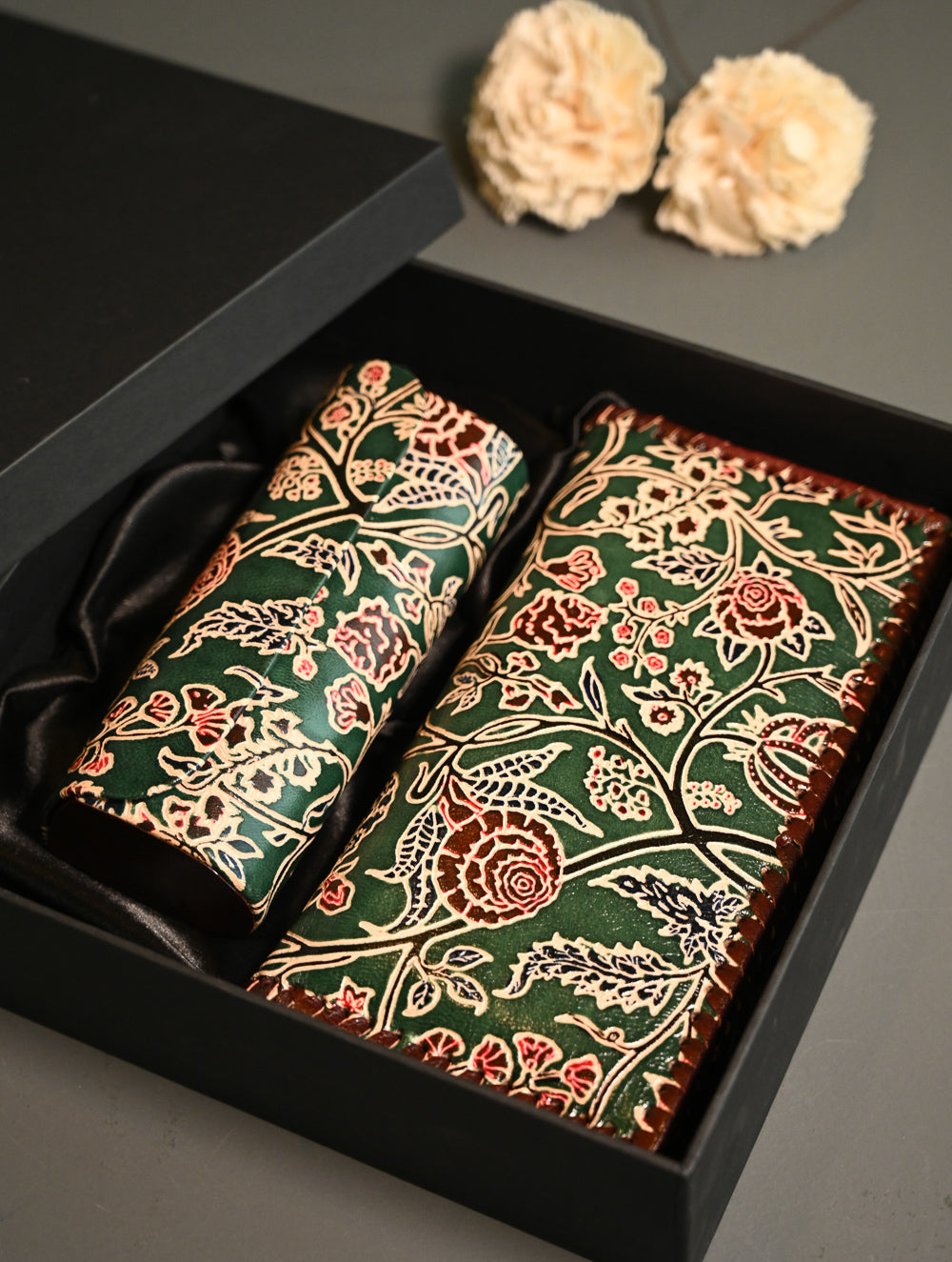 The Traveller’s Collection: Embossed Leather Travel Duo - Emerald Garden (Set of 2)
