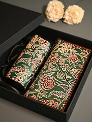 The Traveller’s Collection: Embossed Leather Travel Duo - Emerald Garden (Set of 2)
