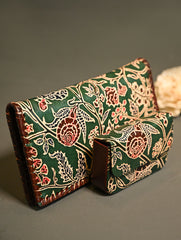 The Traveller’s Collection: Embossed Leather Wallet Set - Emerald Garden (Set of 2)