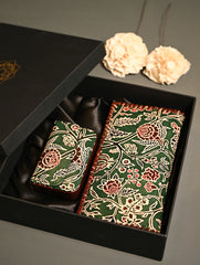 The Traveller’s Collection: Embossed Leather Wallet Set - Emerald Garden (Set of 2)