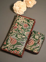 The Traveller’s Collection: Embossed Leather Wallet Set - Emerald Garden (Set of 2)