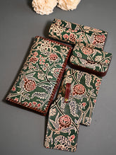 The Traveller’s Collection: Embossed Leather Executive Travel Gift Set - Emerald Garden (Set of 5)