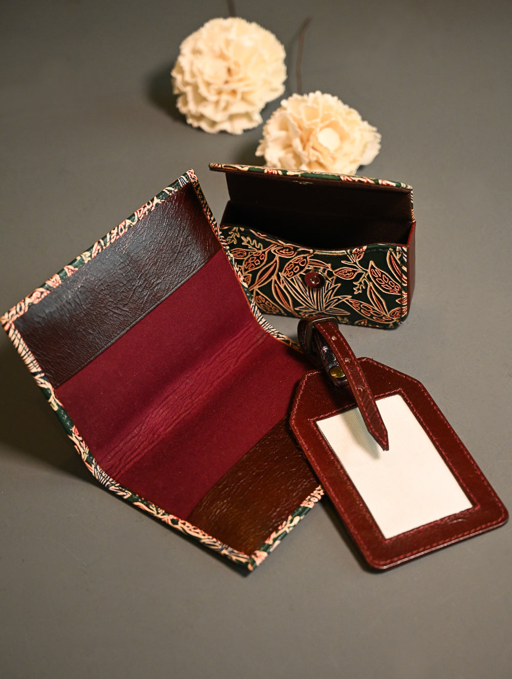 The Traveller’s Collection: Embossed Leather Travel Trio - Forest Flora (Set of 3)