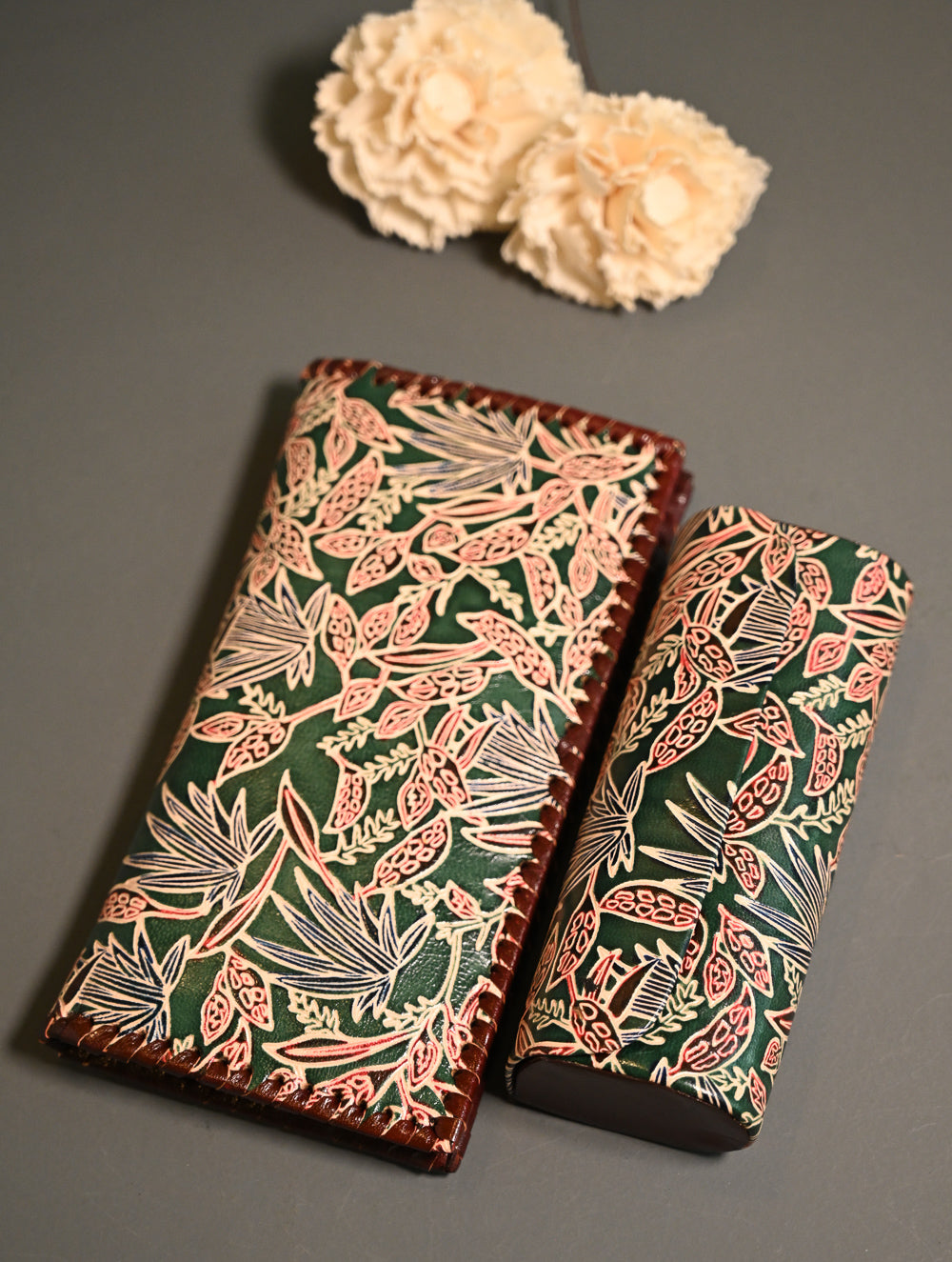 The Traveller’s Collection: Embossed Leather Travel Duo - Forest Flora (Set of 2)