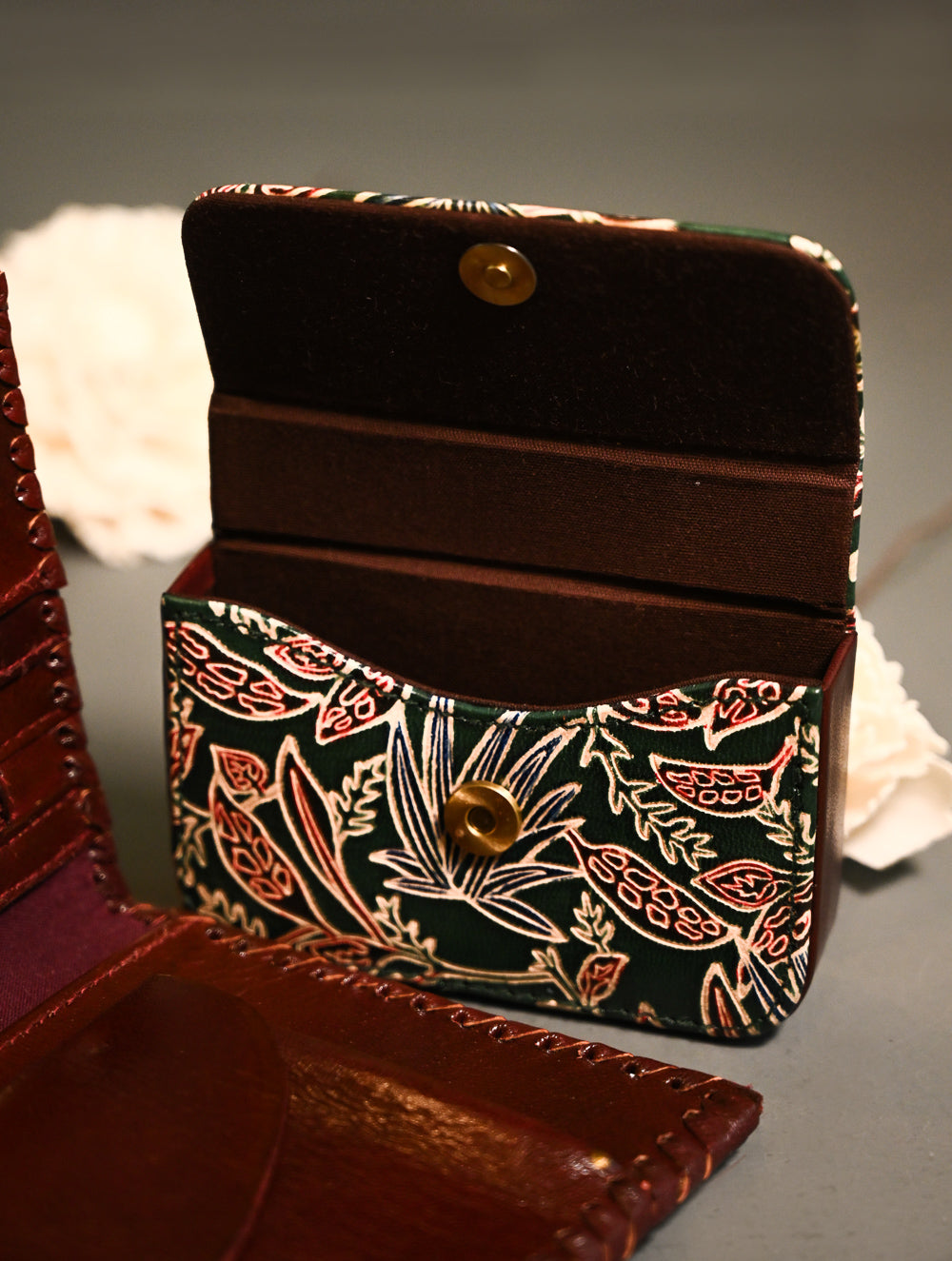 The Traveller’s Collection: Embossed Leather Wallet Set - Forest Flora (Set of 2)