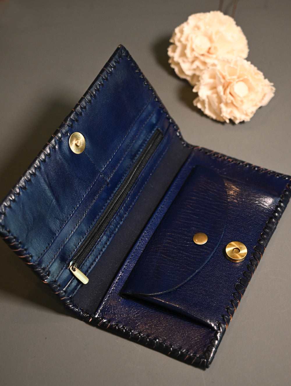 The Traveller’s Collection: Embossed Leather Wallet - Teal Buti