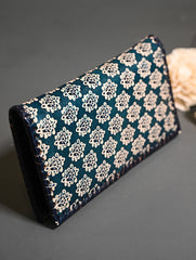 The Traveller’s Collection: Embossed Leather Wallet - Teal Buti