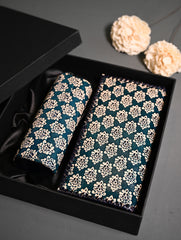 The Traveller’s Collection: Embossed Leather Travel Duo - Teal Buti (Set of 2)