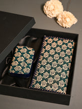 The Traveller’s Collection: Embossed Leather Wallet Set - Teal Buti (Set of 2)