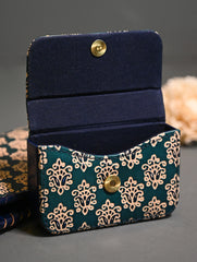 The Traveller’s Collection: Embossed Leather Wallet Set - Teal Buti (Set of 2)