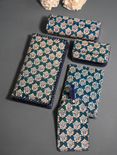 The Traveller’s Collection: Embossed Leather Executive Travel Gift Set - Teal Buti (Set of 5)