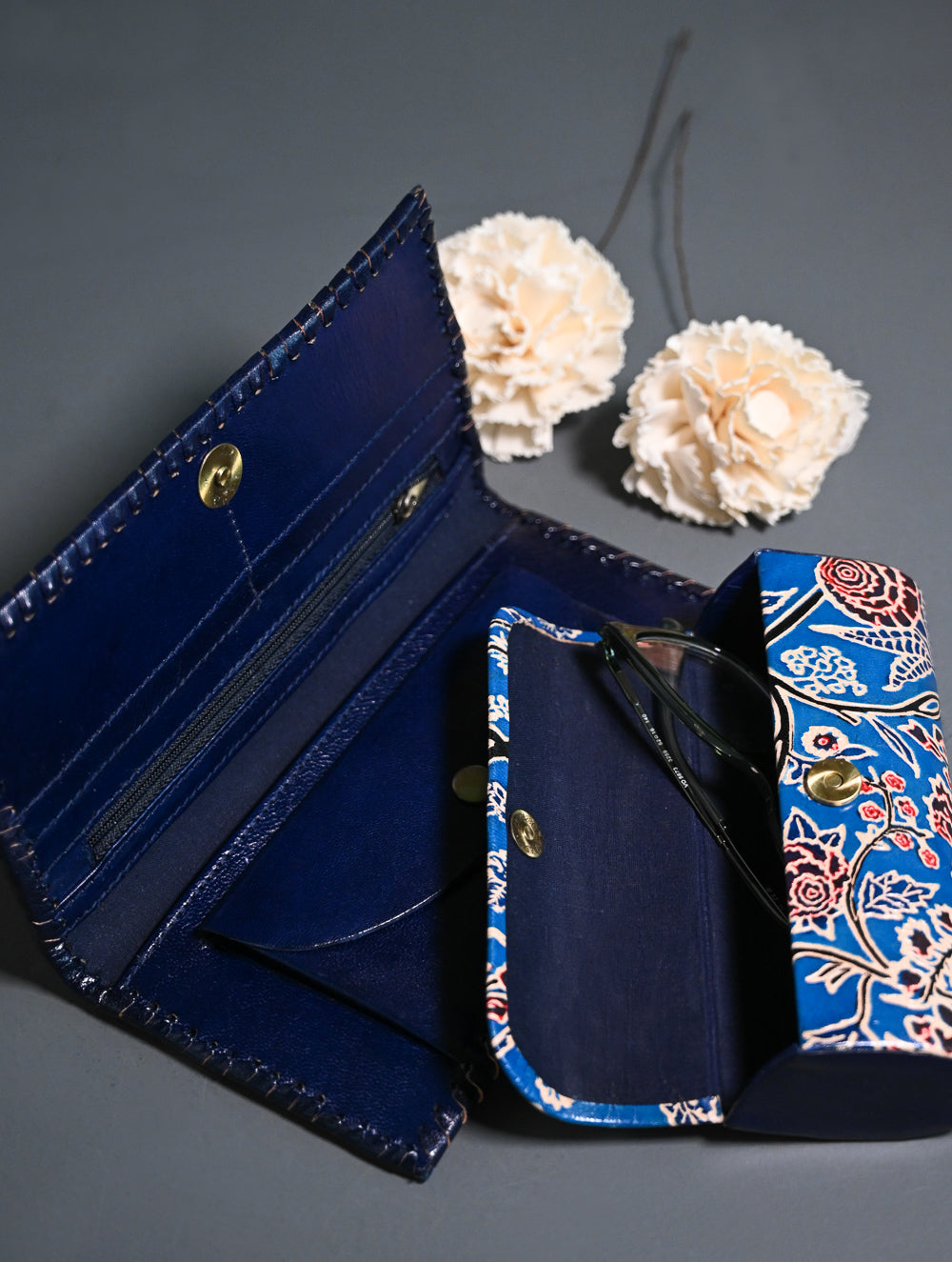 The Traveller’s Collection: Embossed Leather Travel Duo - Azure Garden (Set of 2)